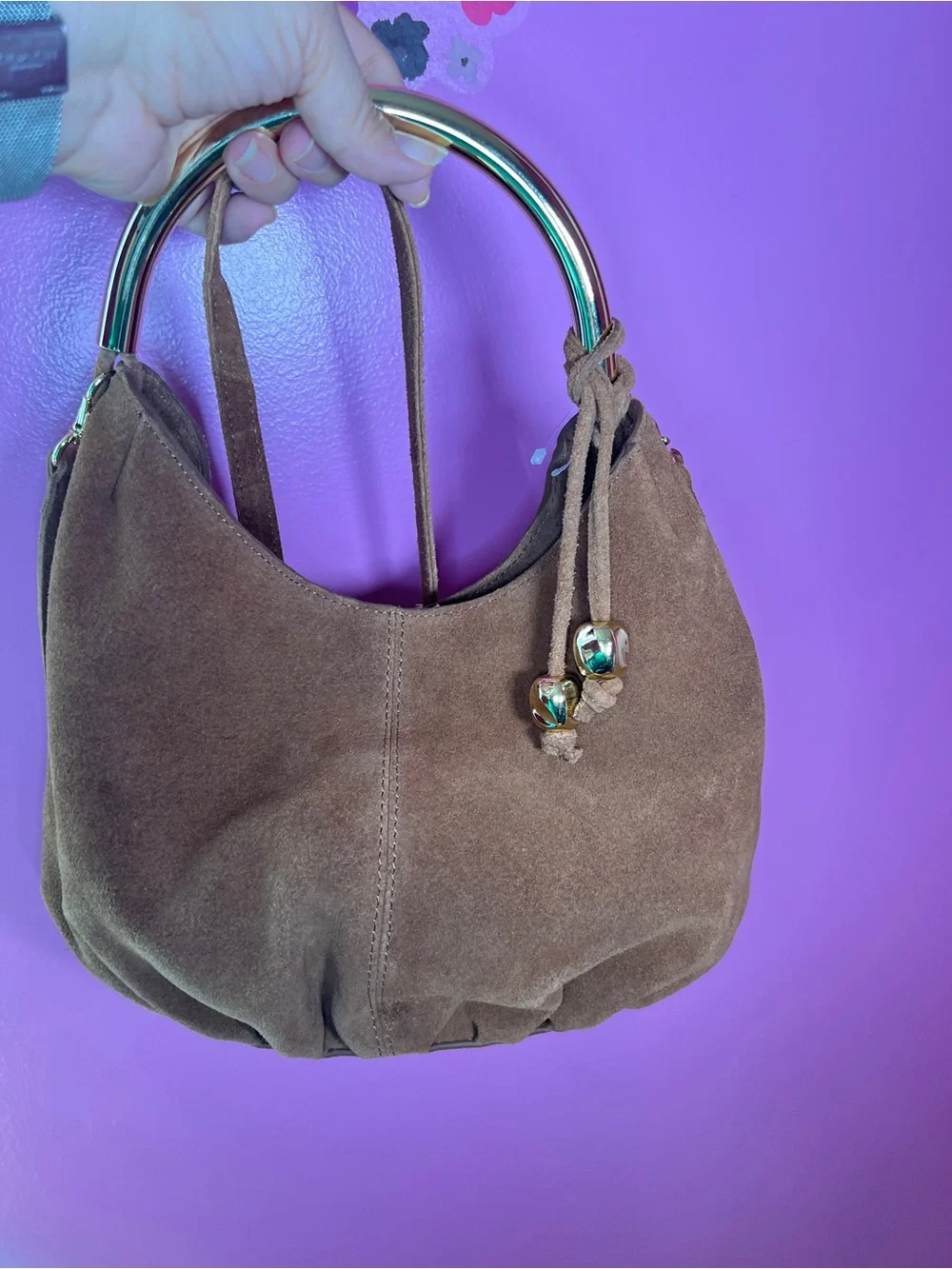 Haute Hippie Brown Suede Hobo with Gold Top Handle